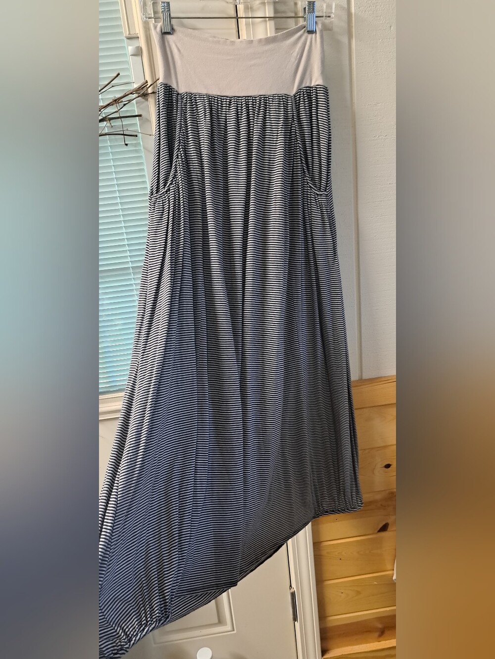 Garnet Hill Favorite Maxi Striped Blue Cream Cotton Artsy Lagenlook Small